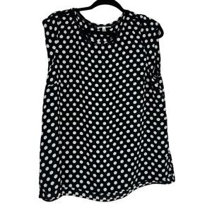 DR2 Daniel Rainn Black White Polka Dot Cap Sleeve Blouse Womens L Classic Preppy